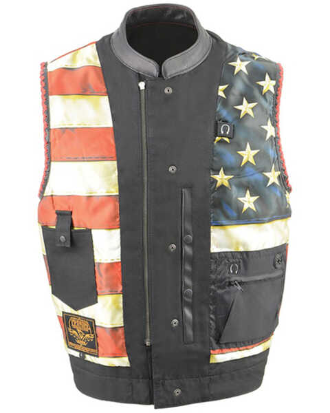 Image #4 - Milwaukee Leather Men's Old Glory Laced Arm Hole Concealed Carry Leather Vest - 4X, Black, hi-res