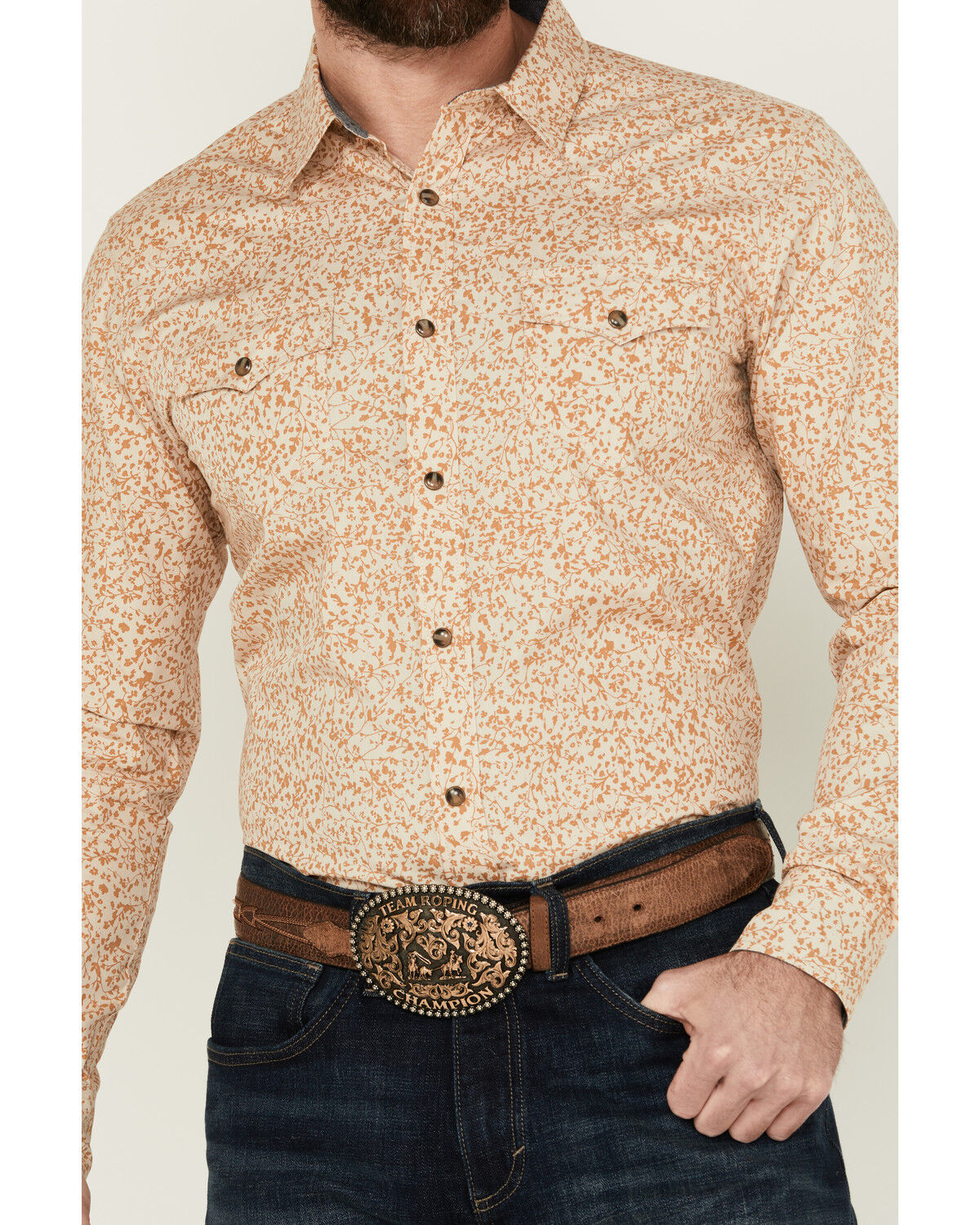 Image #3 - Cody James Men's Playing Field Floral Print Long Sleeve Snap Western Shirt, Tan, hi-res
