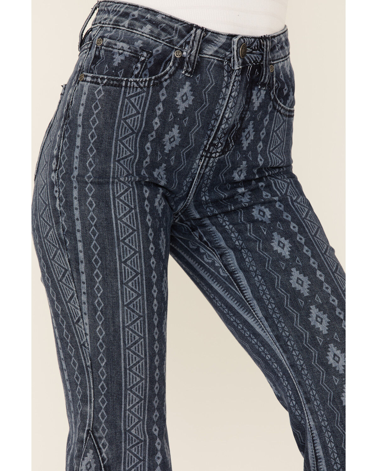 Image #2 - Shyanne Women's Dark Wash Southwestern Lazer Stripe Print Super Flare Jeans, , hi-res