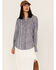 Cleo + Wolf Women's Novelty Stripe Button-Down Long Sleeve Shirt, Blue, hi-res