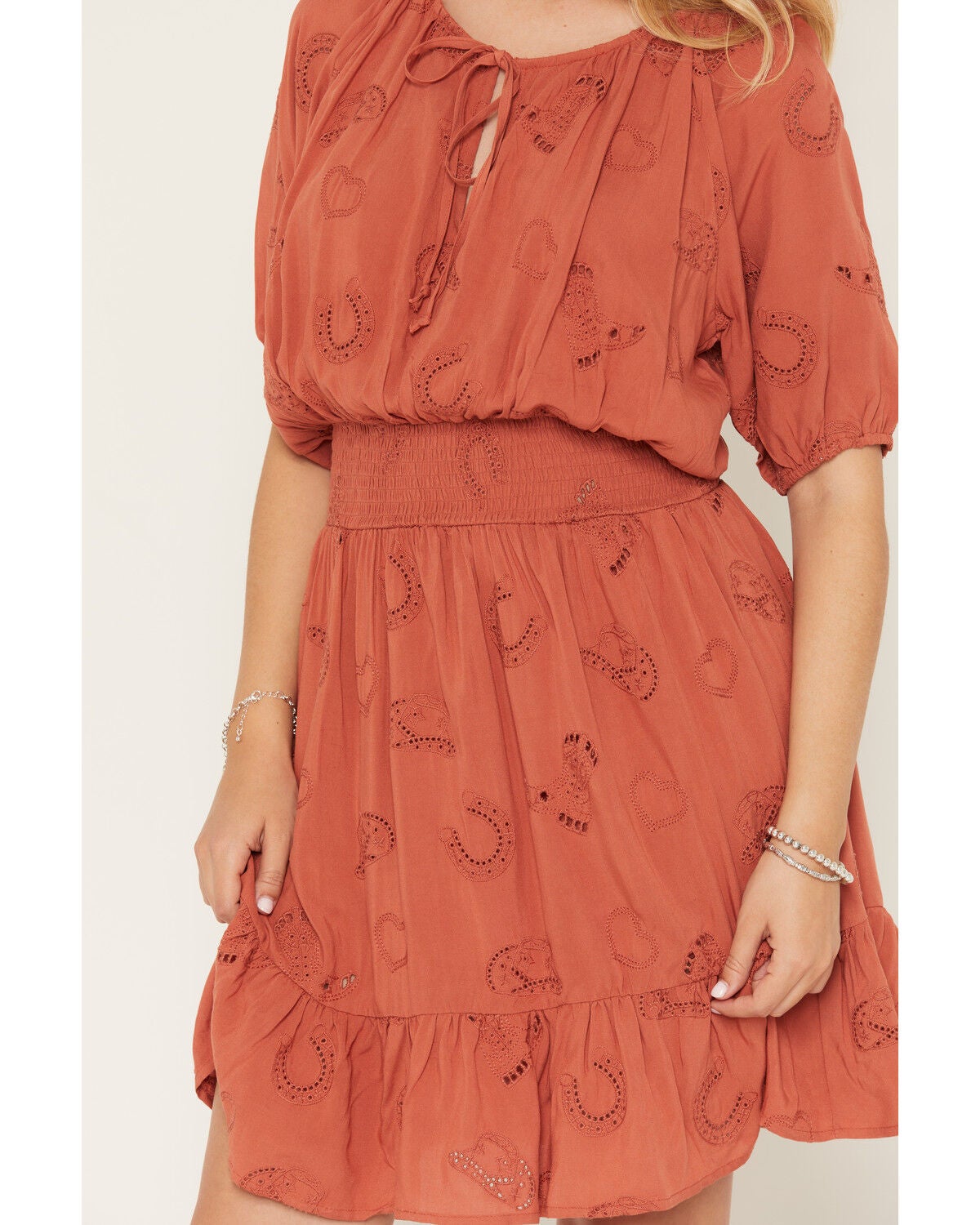 Image #3 - Wild Moss Women's Western Embroidered Cutout Mini Dress, Rust Copper, hi-res