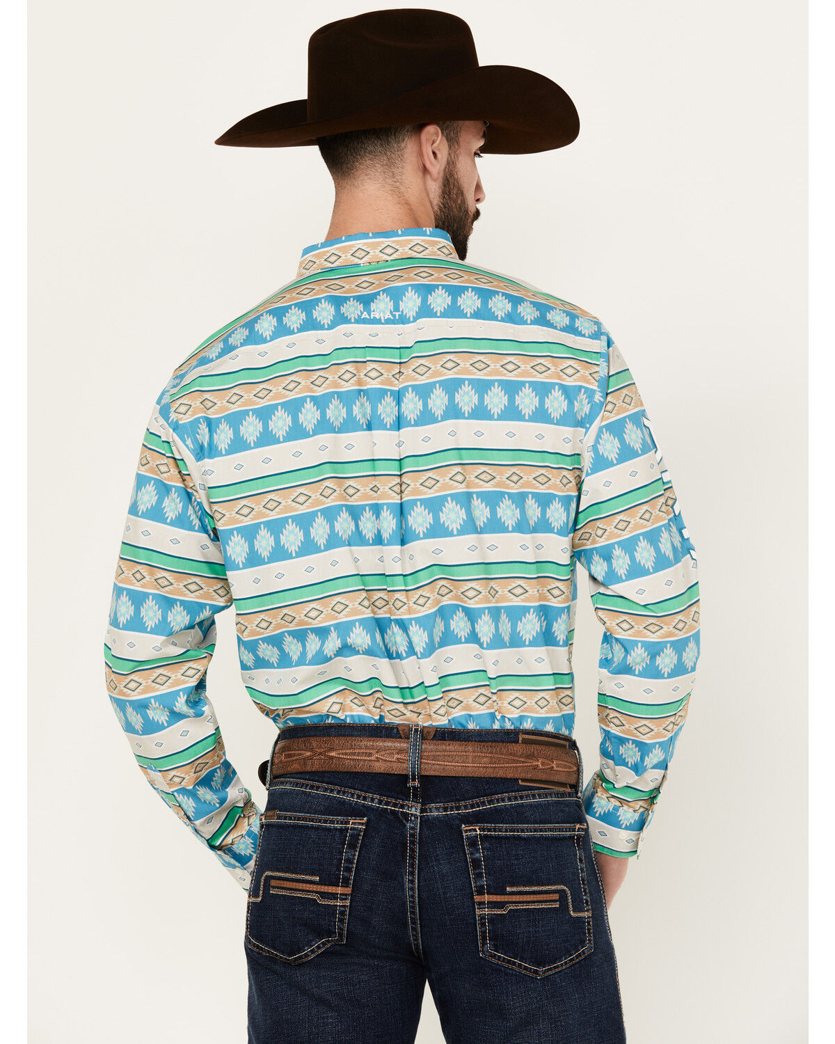Image #4 - Ariat Men's Team Christian Horz Southwestern Striped Long Sleeve Button-Down Western Shirt - Tall, Multi, hi-res