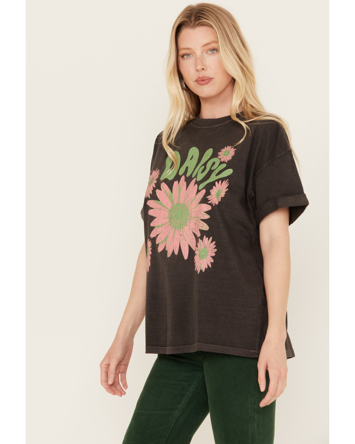 Image #2 - Girl Dangerous Women's Daisy Floral Boyfriend Graphic Tee, Black, hi-res