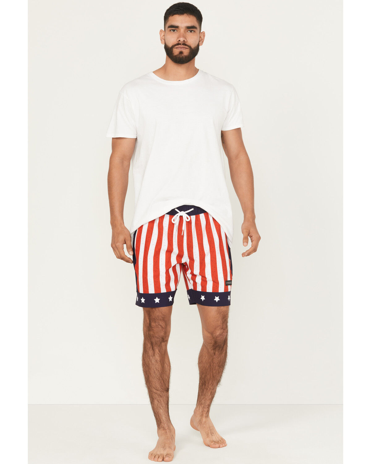 Image #1 - Rock & Roll Denim Men's Americana Stretch Drawcord Shorts, Red/white/blue, hi-res