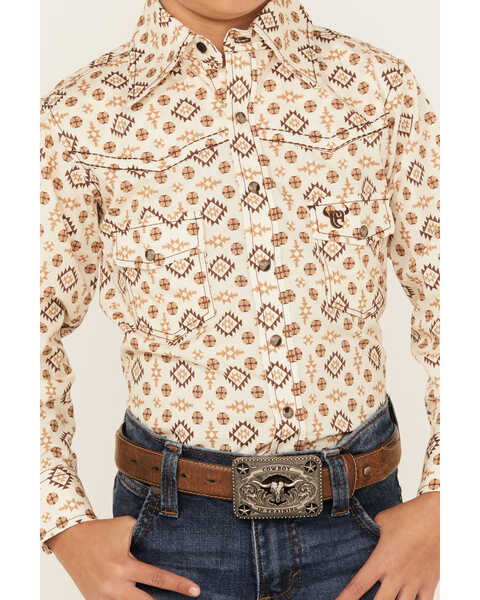 Image #3 - Cowboy Hardware Boys' Distressed Southwestern Print Long Sleeve Snap Western Shirt , Tan, hi-res
