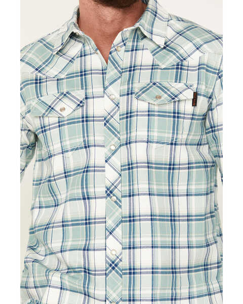Cody James Men's FR Midweight Plaid Print Long Sleeve Pearl Snap Work Shirt , Blue, hi-res