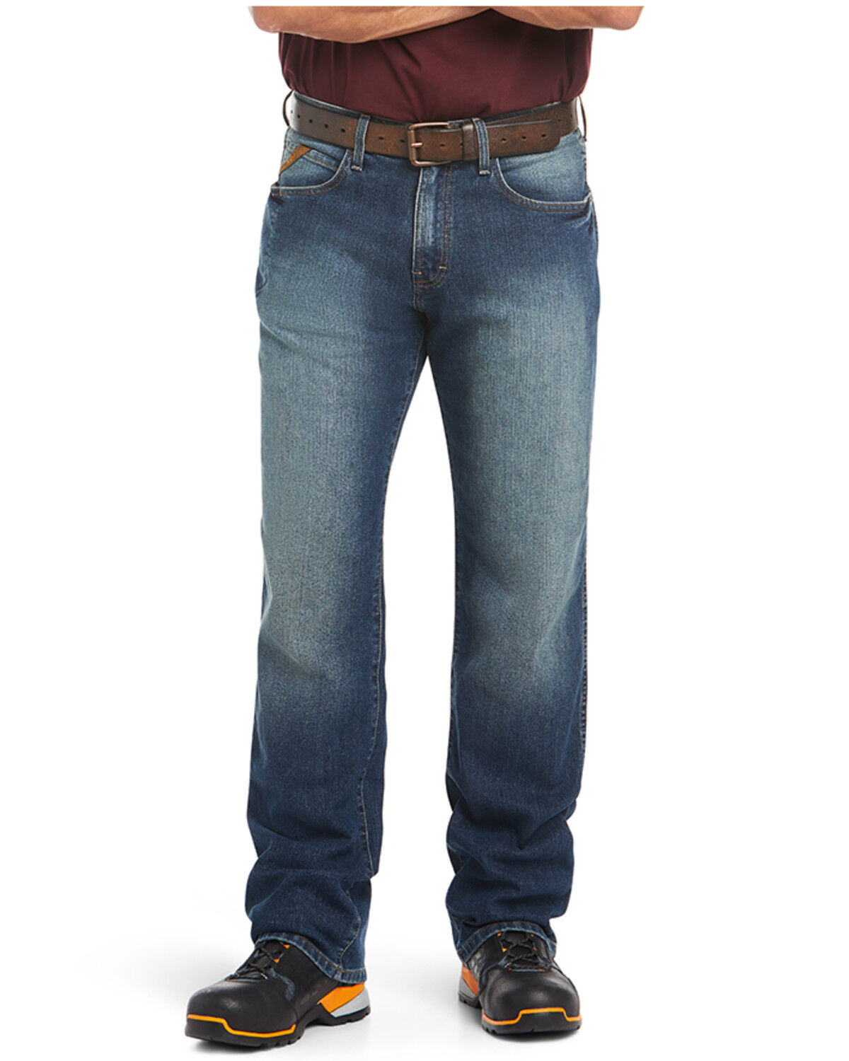 Image #1 - Ariat Men's Rebar M3 Loose Fit Sierra Wash Straight Jeans, Indigo, hi-res