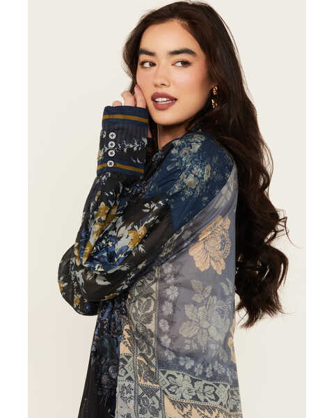 Image #2 - Free People Women's Flower Patch Long Sleeve Button-Down Blouse, Indigo, hi-res