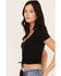 Image #2 - Shyanne Women's Beaded Short Sleeve Front Tie Shirt, Black, hi-res