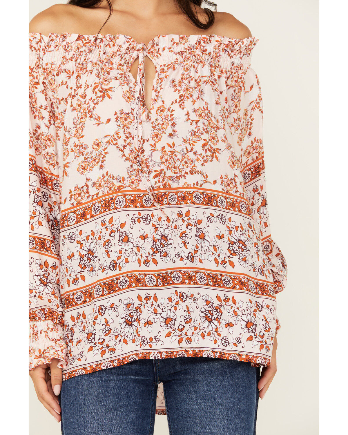 Image #3 - Wild Moss Women's Floral Border Print Off The Shoulder Top, Pink, hi-res