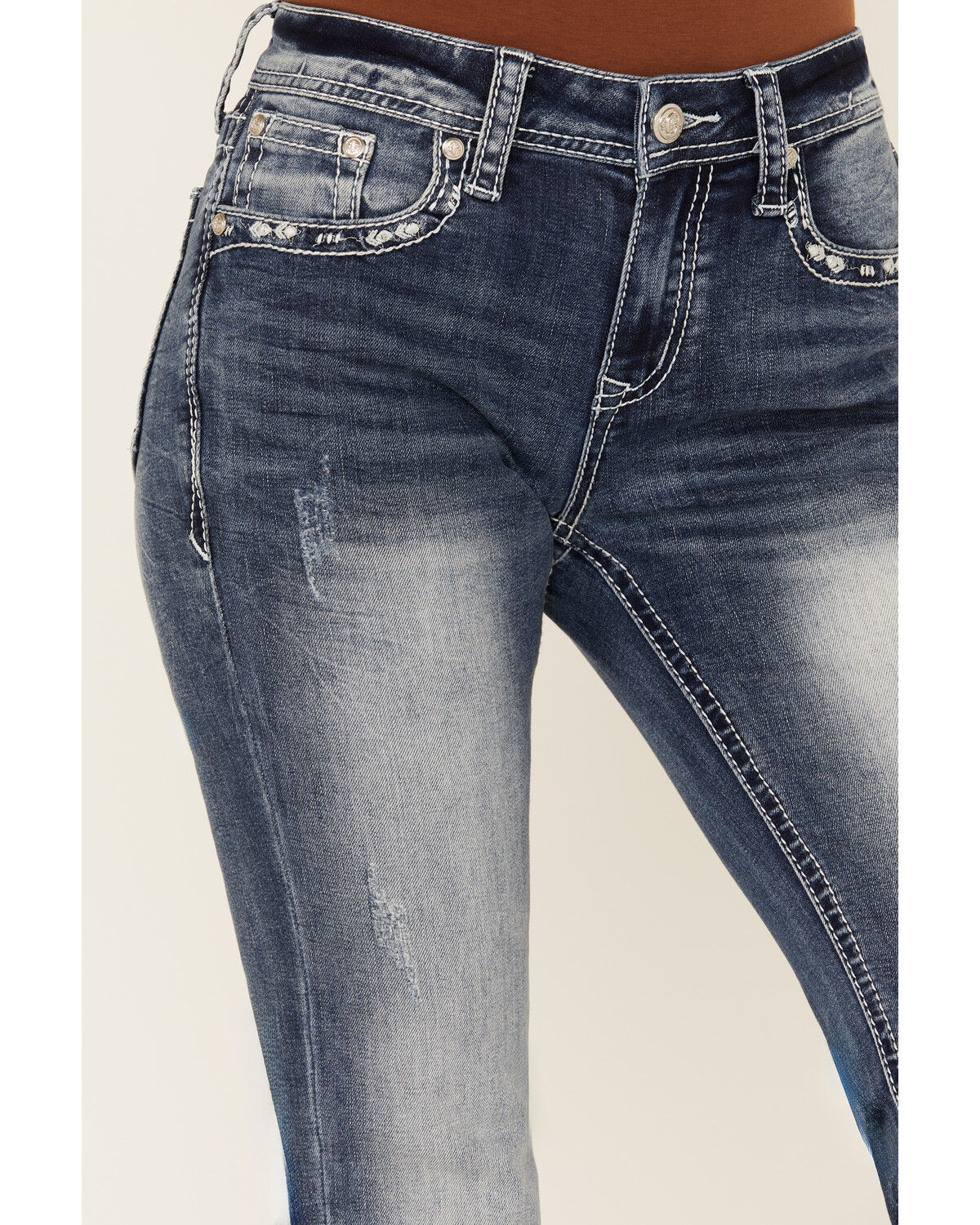 Image #4 - Grace In LA Women's Medium Wash Cross Embroidered Mid Rise Bootcut Stretch Denim Jeans, Medium Wash, hi-res