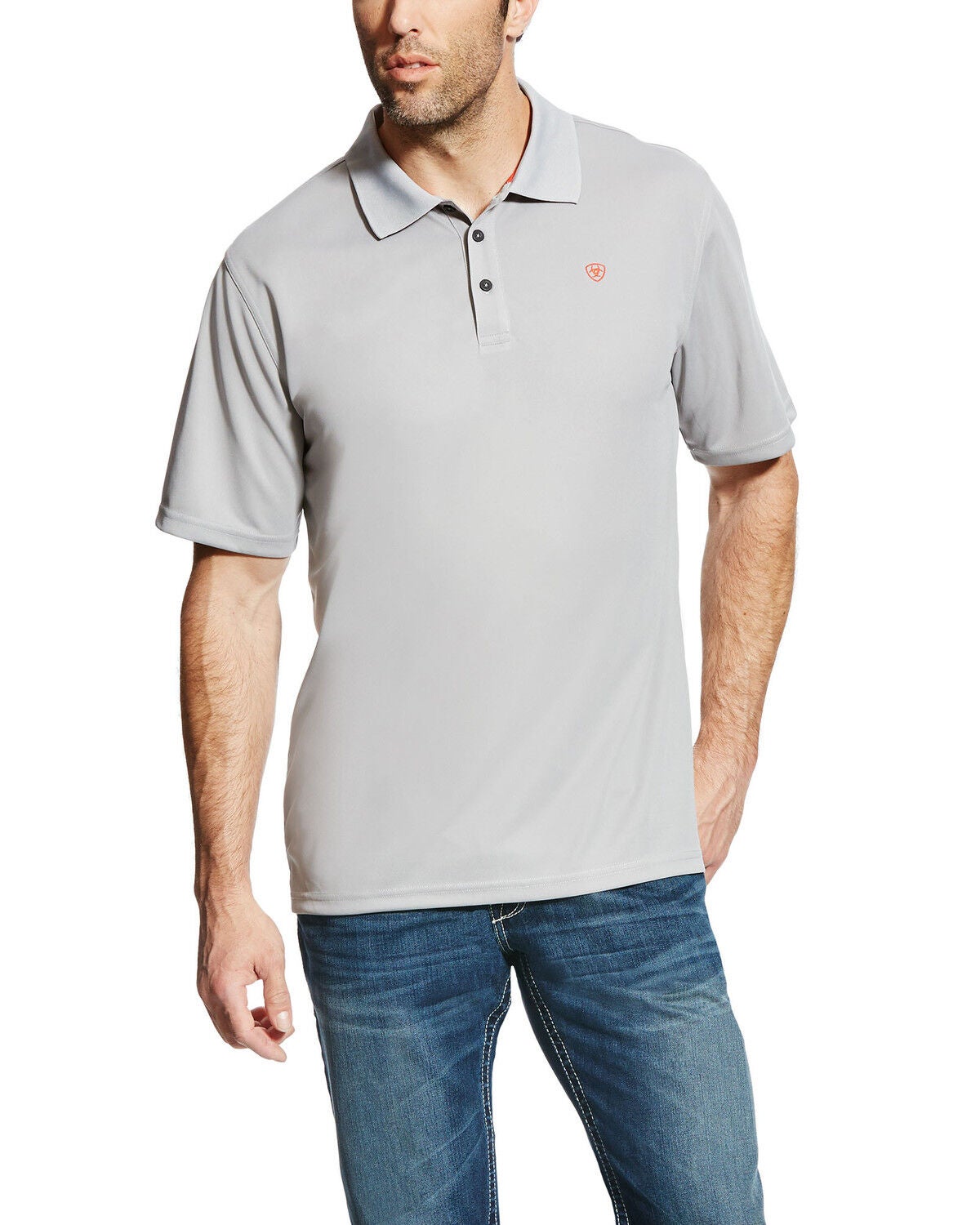 Ariat Men's Silver Tek SPF Short Sleeve Polo - Tall, Silver, hi-res