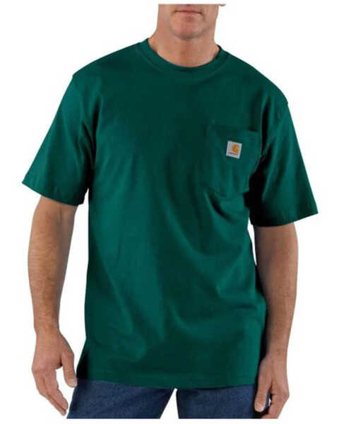 Image #1 - Carhartt Men's Loose Fit Heavyweight Logo Pocket Work T-Shirt - Tall, Dark Green, hi-res