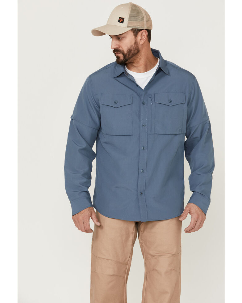 Brothers & Sons Men's Dobby Performance Long Sleeve Button-Down Western Shirt , Indigo, hi-res