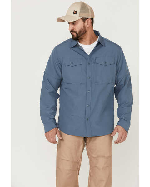 Image #1 - Brothers and Sons Men's Dobby Performance Long Sleeve Button-Down Western Shirt , Indigo, hi-res