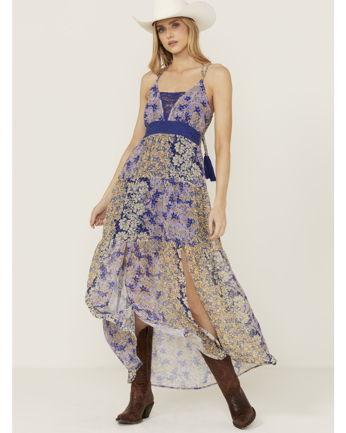 Image #1 - Miss Me Women's Floral Print Maxi Dress, Blue, hi-res