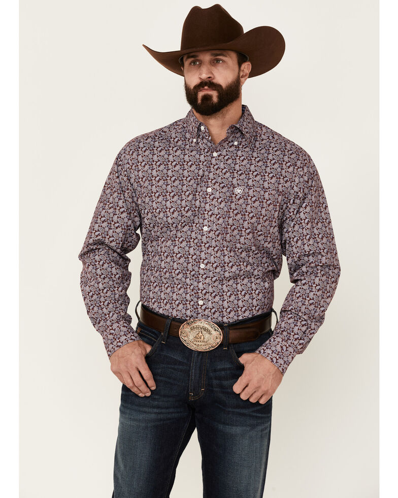 Ariat Men's WF Castiel Floral Print Long Sleeve Button-Down Western Shirt - Big & Tall , Purple, hi-res