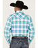 Rough Stock By Panhandle Men's Stretch Ombre Plaid Long Sleeve Pearl Snap Western Shirt , Aqua, hi-res