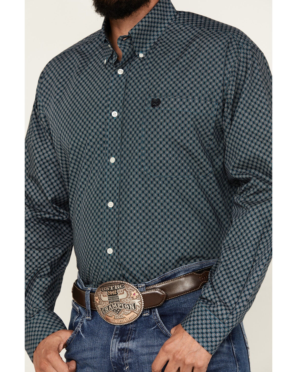Image #3 - Cinch Men's Medallion Print Long Sleeve Button-Down Western Shirt, Teal, hi-res