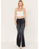 Shyanne Women's Dark Wash Mid Rise Slit Boot Cut Jeans, Dark Medium Wash, hi-res