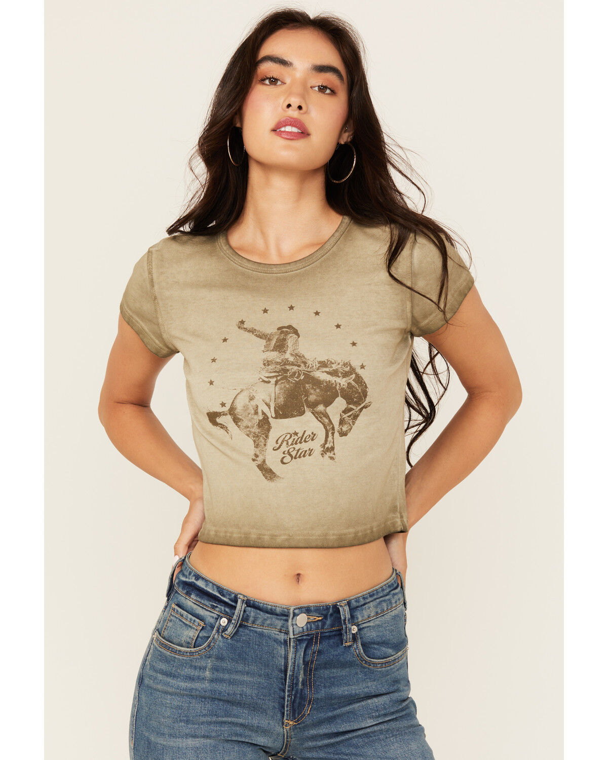 Image #1 - Youth in Revolt Women's Star Rider Baby Graphic Tee, Olive, hi-res