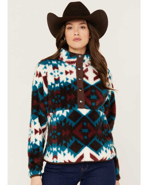 Image #1 - Ariat Women's Southwestern Print Berber Snap Front Pullover, Multi, hi-res