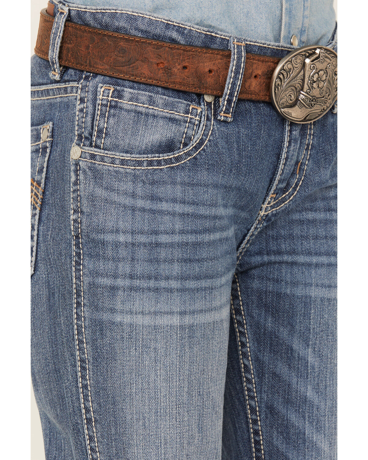 Image #2 - Shyanne Girls' Light Wash Stretch Bootcut Riding Jeans, Medium Wash, hi-res