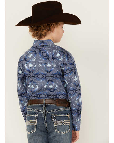 Image #4 - Rock & Roll Denim Boys' Bright Southwestern Print Long Sleeve Pearl Snap Western Shirt , Blue, hi-res
