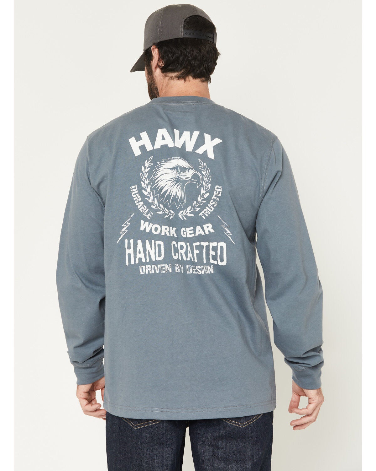 Image #1 - Hawx Men's FR Handcrafted Long Sleeve Graphic Work T-Shirt, Steel Blue, hi-res