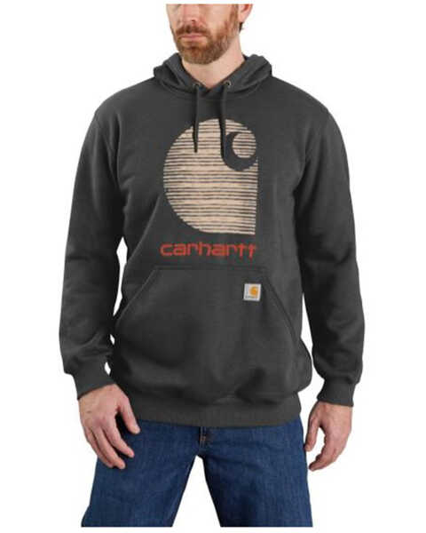 Image #1 - Carhartt Men's Rain Defender® Loose Fit Midweight Logo Graphic Hooded Sweatshirt , Charcoal, hi-res
