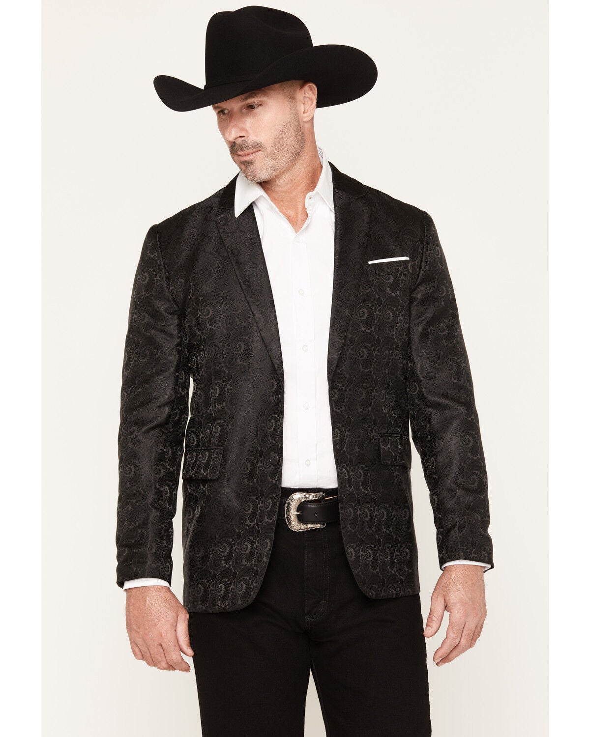 Image #1 - Rock & Roll Denim Men's Paisley Print Satin Sportcoat, Black, hi-res