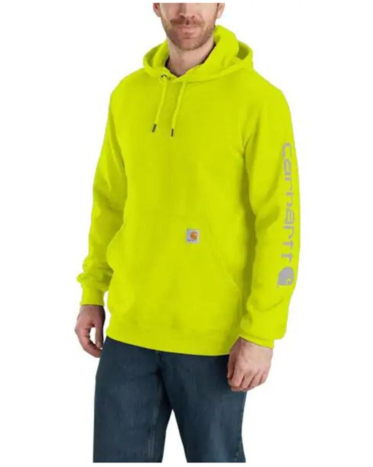 Carhartt Men's Loose Fit Midweight Logo Sleeve Graphic Hooded Sweatshirt, Bright Green, hi-res
