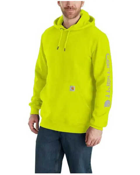Image #1 - Carhartt Men's Loose Fit Midweight Logo Sleeve Graphic Hooded Sweatshirt, Bright Green, hi-res