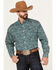 Cinch Men's Paisley Print Long Sleeve Button Down Western Shirt, Teal, hi-res