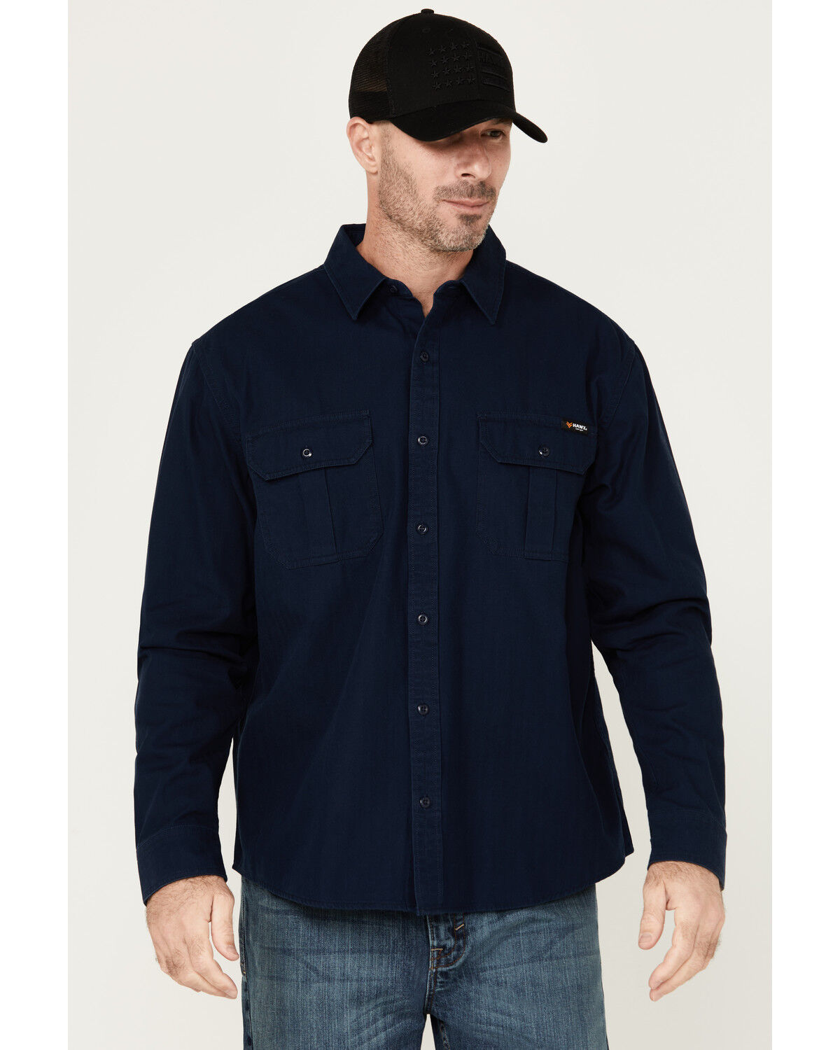 Image #1 - Hawx Men's Long Sleeve Button-Down Work Shirt, Navy, hi-res