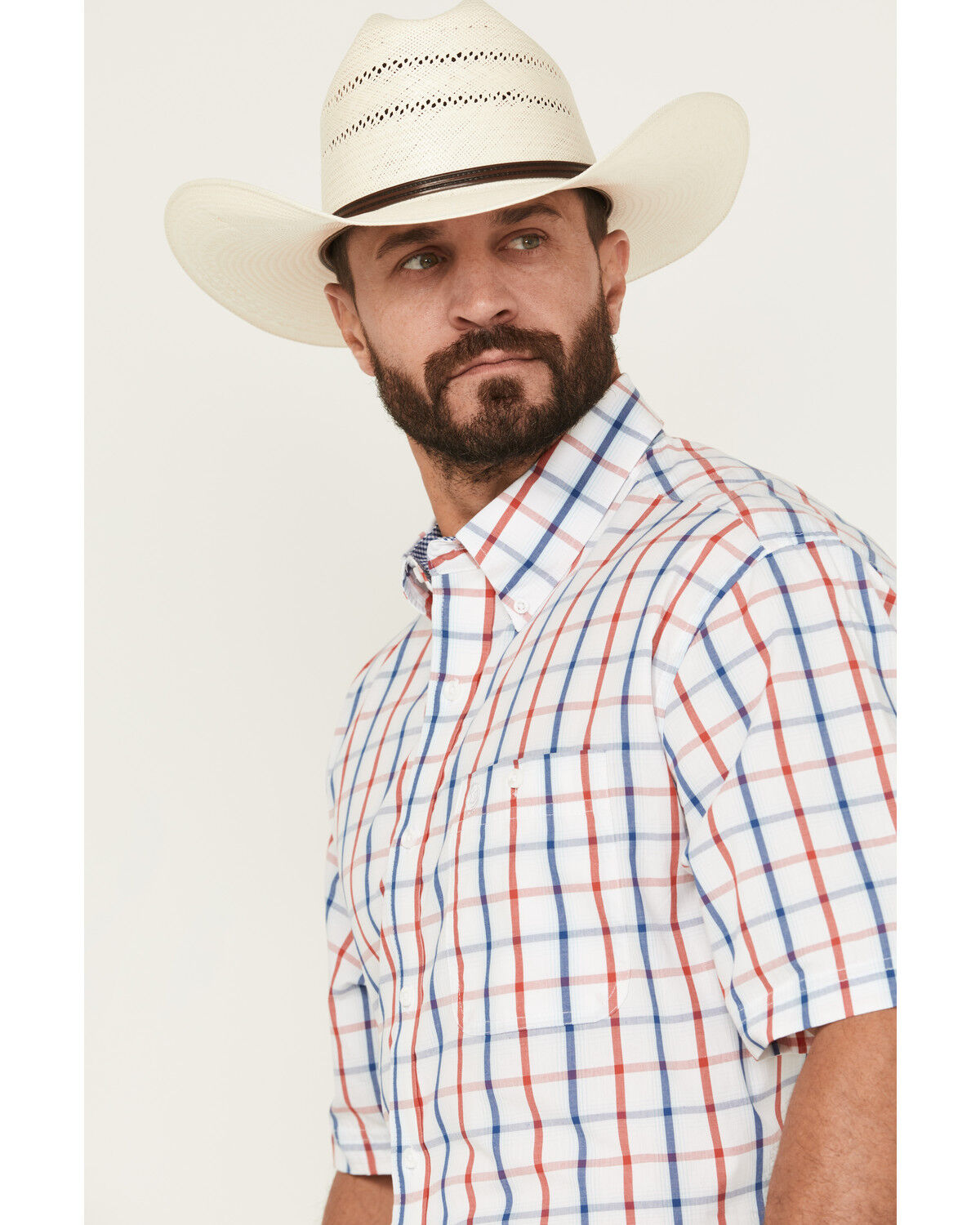 Image #2 - George Strait by Wrangler Men's Plaid Print Short Sleeve Button-Down Western Shirt, White, hi-res