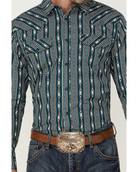 Image #3 - Gibson Men's Bone Southwestern Striped Long Sleeve Snap Western Shirt , Teal, hi-res