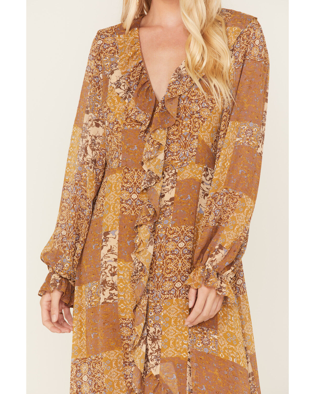 Image #3 - Beyond The Radar Women's Multi Patchwork Ruffle Midi Dress, Multi, hi-res