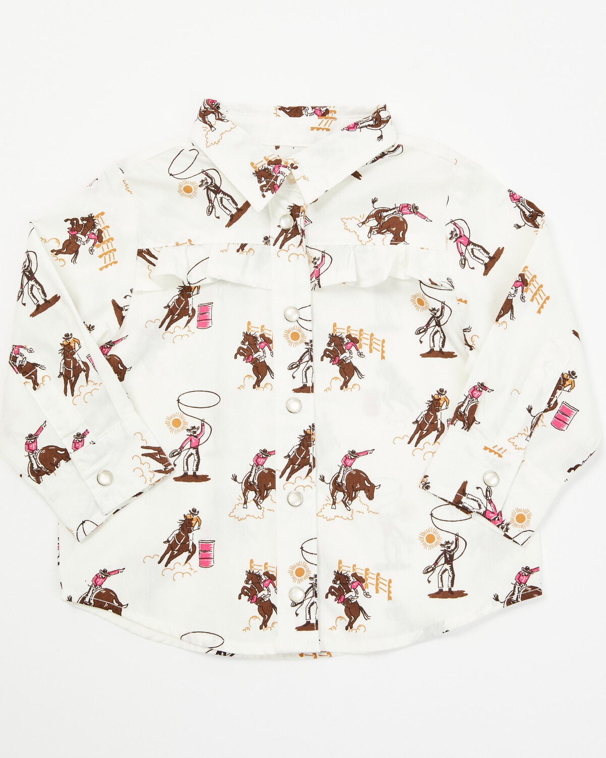 Wrangler Infant Girls' Rodeo Long Sleeve Snap Western Shirt, White, hi-res