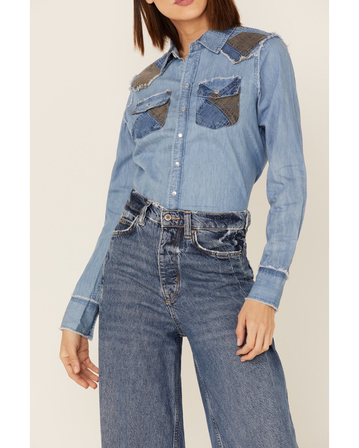 Image #3 - Kimes Ranch Women's KC Patched Denim Western Shirt, Indigo, hi-res