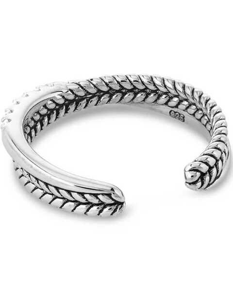 Image #2 - Montana Silversmiths Women's Crystal Crossover Open Ring, Silver, hi-res