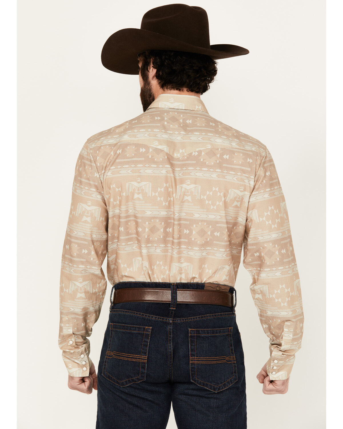 Image #4 - Roper Men's West Made Southwestern Print Long Sleeve Pearl Snap Western Shirt, Tan, hi-res