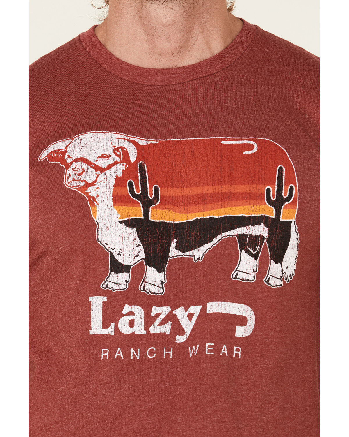 Image #3 - Lazy J Ranch Men's Red Logo Sunrise Graphic T-Shirt, Red, hi-res