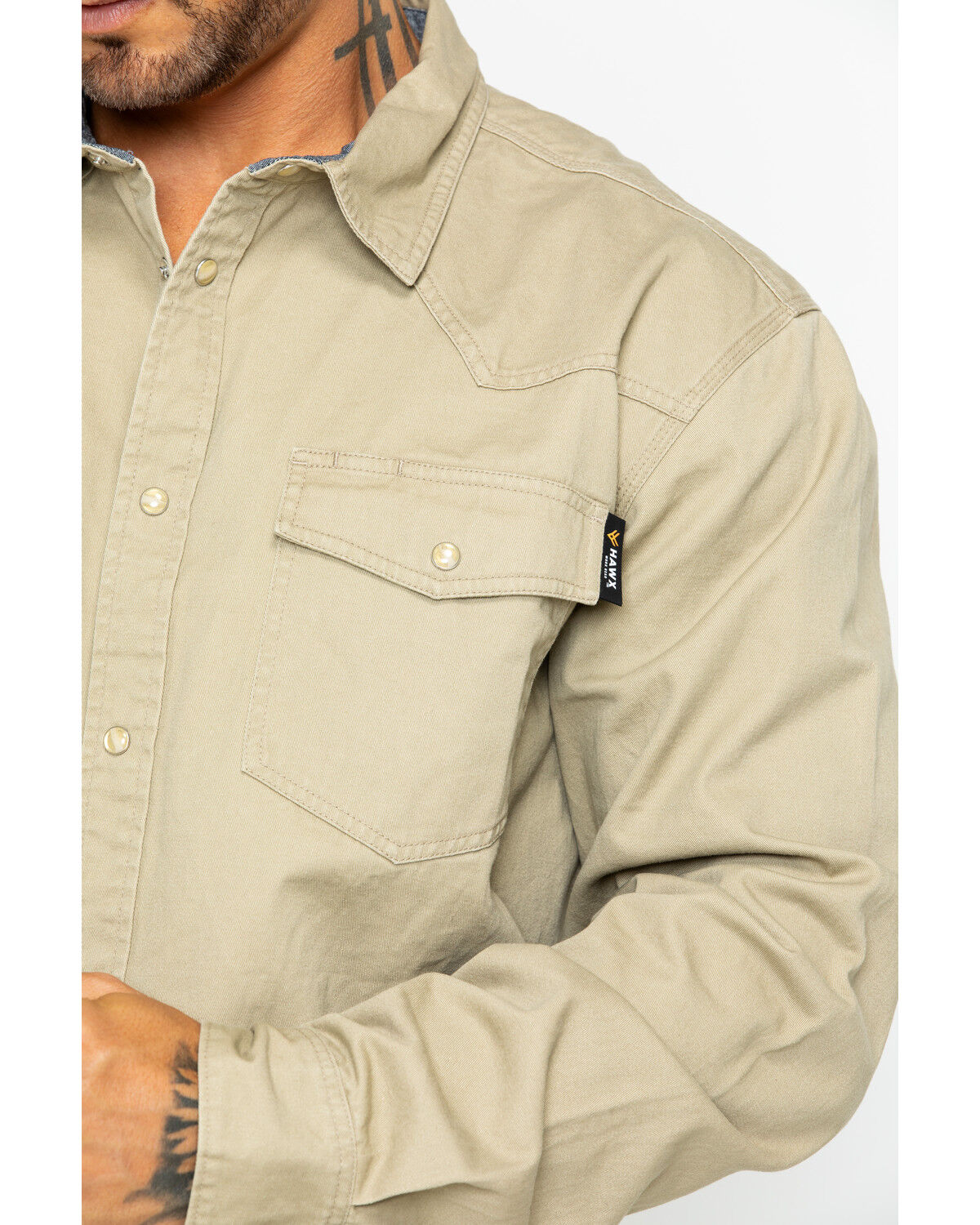 Image #3 - Hawx Men's Twill Pearl Snap Long Sleeve Western Work Shirt - Tall, Beige/khaki, hi-res