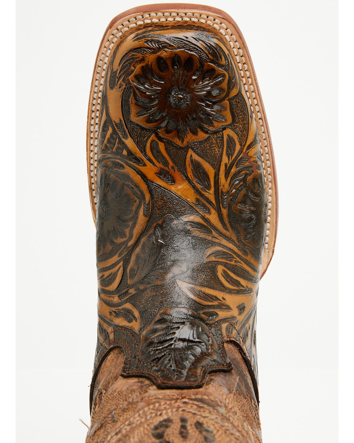 Image #6 - Tanner Mark Men's Hand Tooled Western Boots - Broad Square Toe, Brown, hi-res