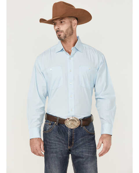 Image #1 - Resistol Men's Long Sleeve Button Down Western Shirt , Blue, hi-res