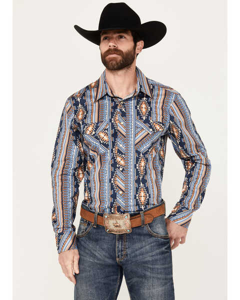 Rock & Roll Denim Men's Southwestern Print Long Sleeve Stretch Western Snap Shirt, Multi, hi-res