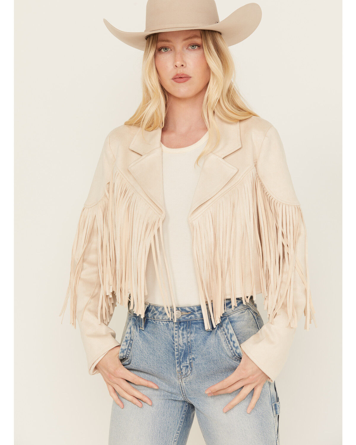 Image #2 - Saints & Hearts Women's Faux Suede Cropped Fringe Jacket, , hi-res