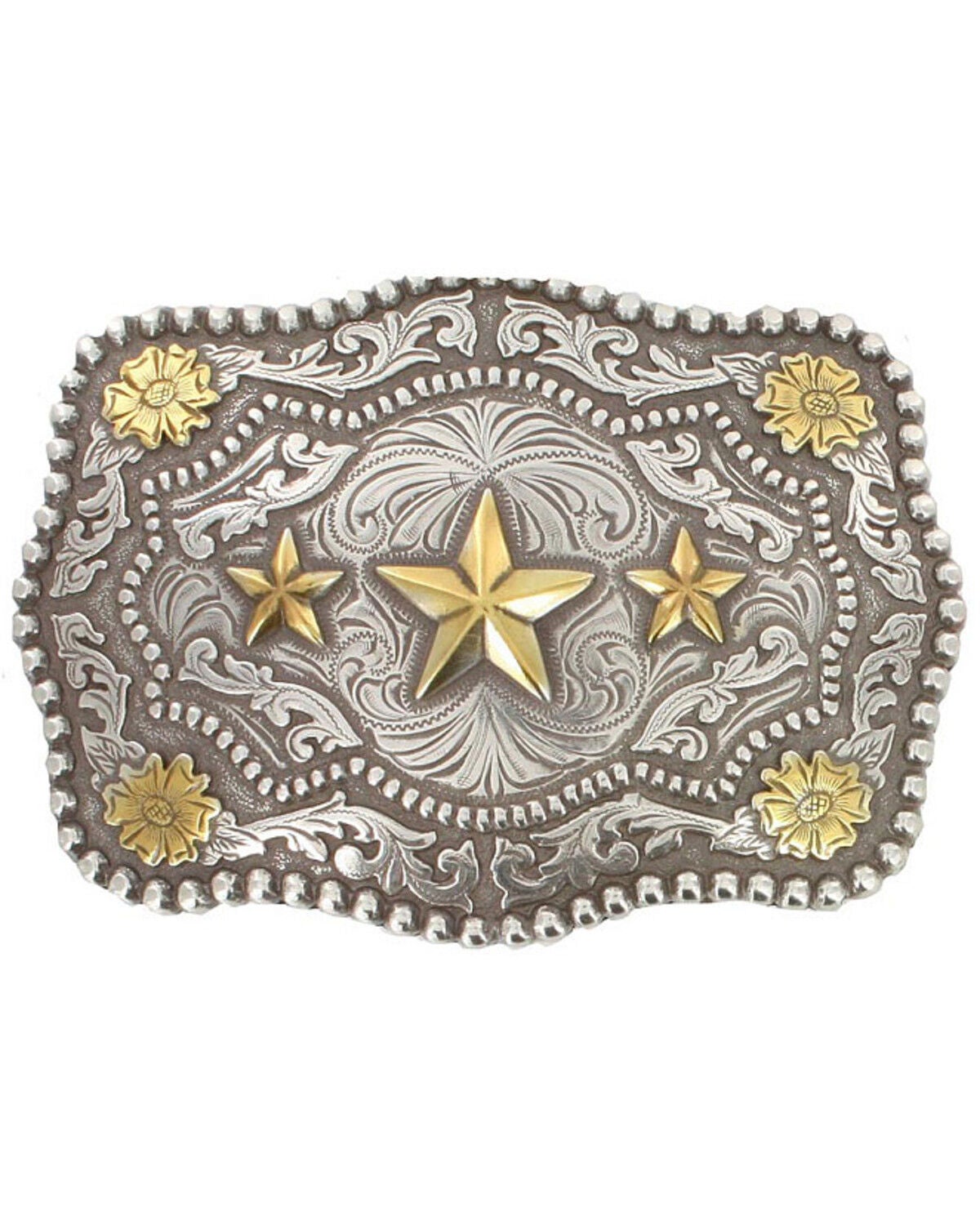 Cody James Men's Triple Star Belt Buckle, Silver, hi-res