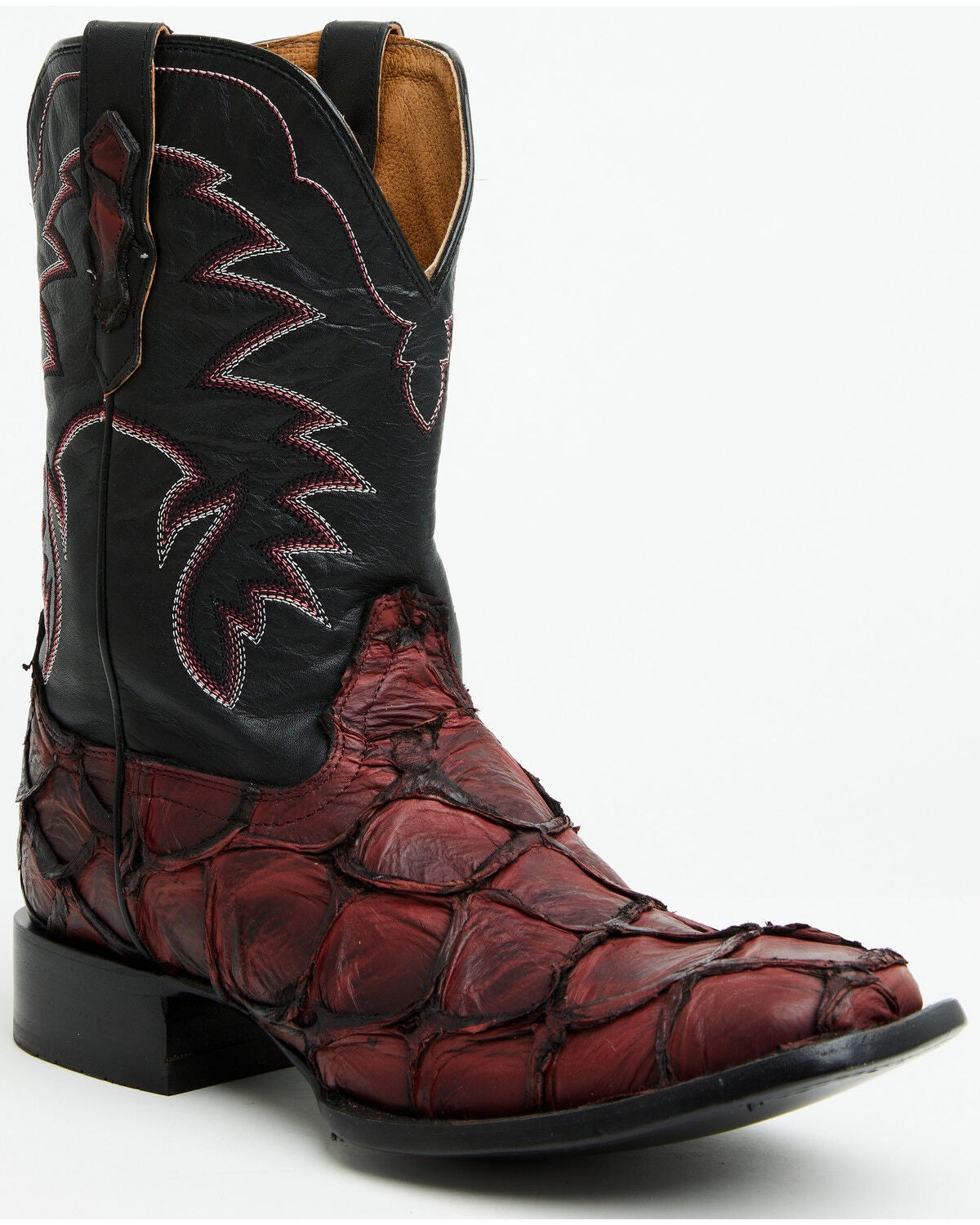 Cody James Men's Exotic Pirarucu Western Boots - Broad Square Toe, Black Cherry, hi-res